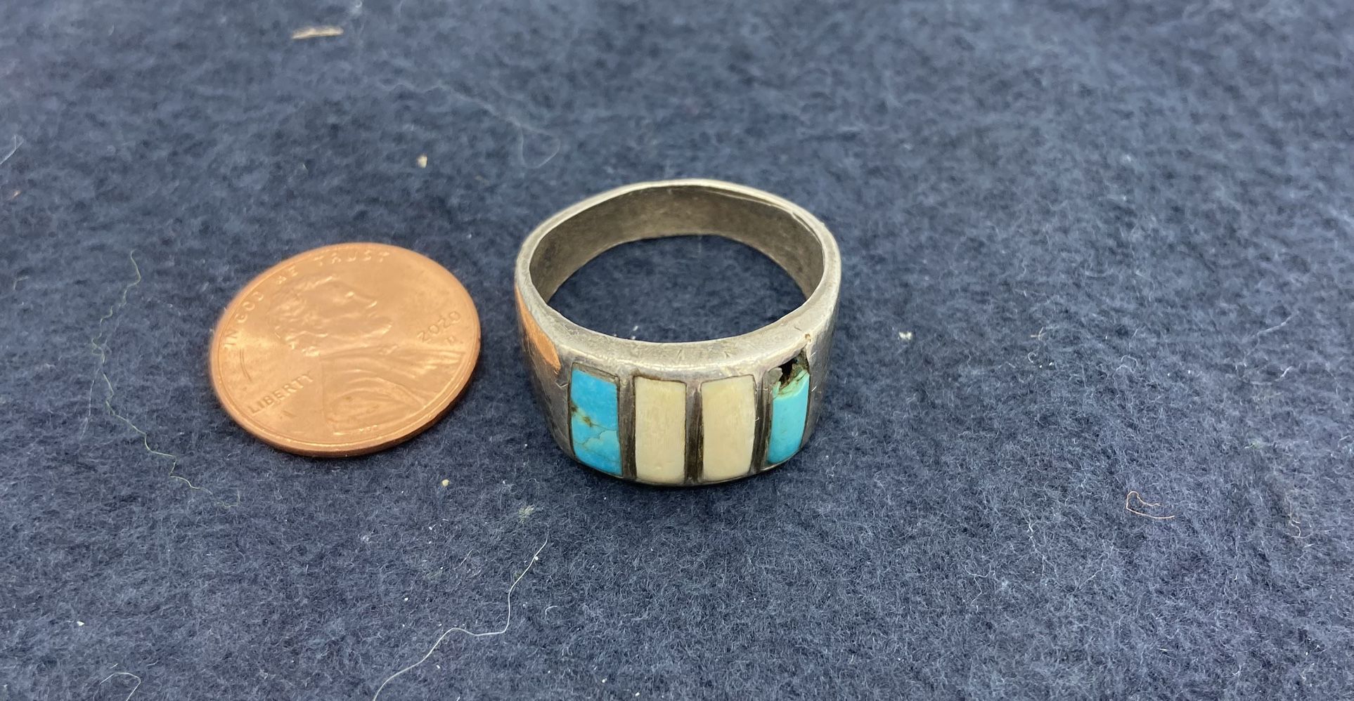 Vintage Turquoise And Mother Of Pearl Ring Size 10.5