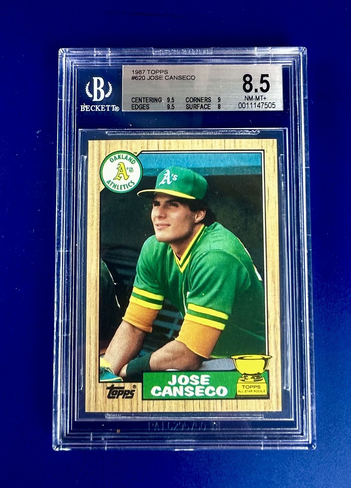 1987 Topps Jose Canseco Rookie Baseball Card Graded Beckett 8.5