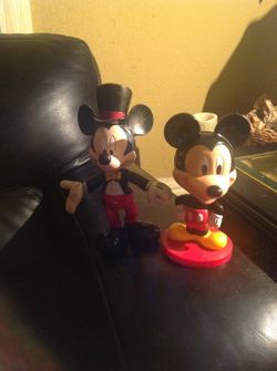 Mickey mouse bobble head and posable mickey and cardinals gnome