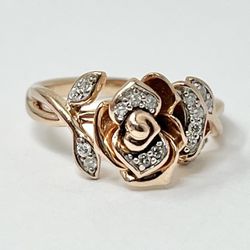 Helzberg Disney Enchanted Belle 10K Rose Gold Diamond Beast Rose Ring - Sz 5