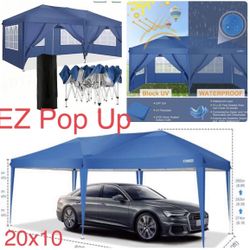 10' x 20' Canopy Tent EZ Pop Up Party Tent Portable Instant Commercial Heavy Duty Outdoor Market Shelter Gazebo with 6 Removable Sidewalls and Carry B