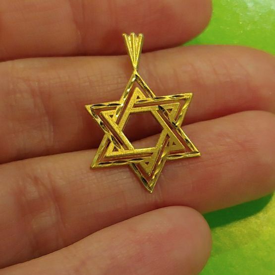 14k gold Star of David pendant charm diamond cut
