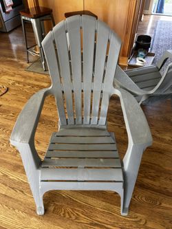 2 Grey Plastic Chairs And Table — $30