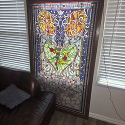 6' X 3.5' Stained Glass 1000+ Pieces In Wood Frame