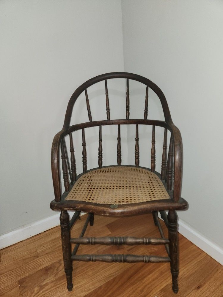 Antique Windsor Cane Seat Arm Chair