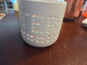 FREE: White Ceramic Tealight Candle Holder w/ "Teresa"