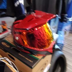 Motorcycle adventure helmet brand new size large red with iridium shield