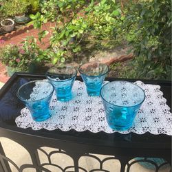 4 Mid Century Blue Dot Cocktail Glasses