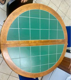 Round Wooden Table with Green Top