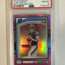 J.J.McCarthy 2024 Donruss #303 Pink Optic Rated Rookie Preview RC PSA 10