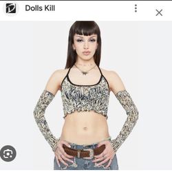 Brand New Dollskill Mesh Crop Top W Sleeves