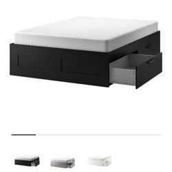 IKEA BRIMNES Bed frame with storage, black, Queen