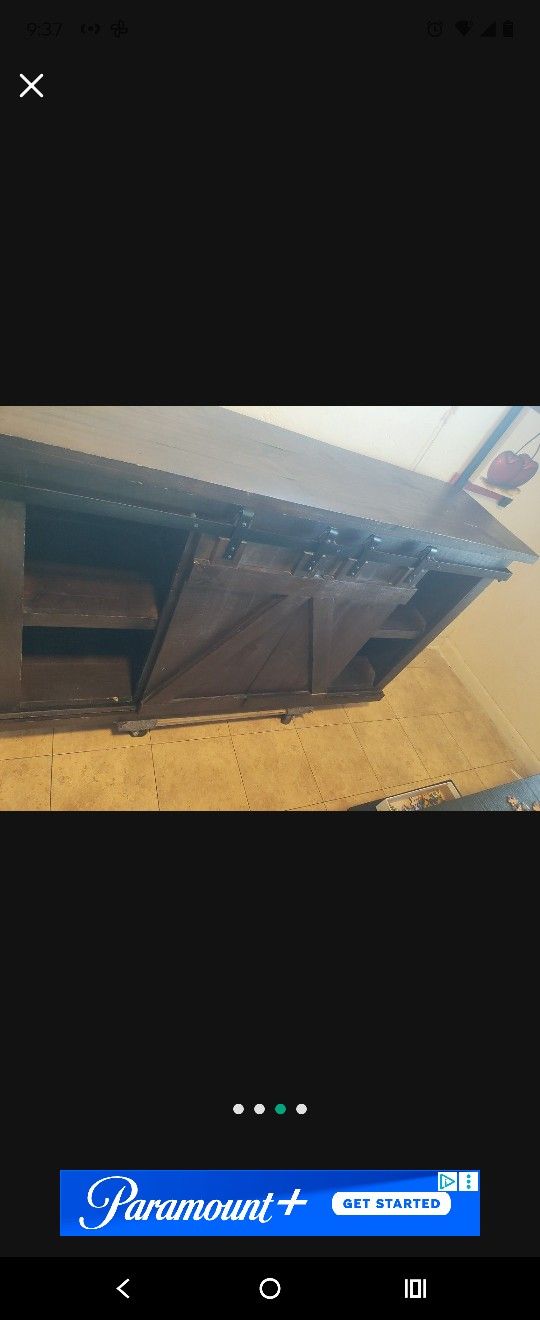 Solid Wood Farmhouse TV Stand With Sliding Doors 