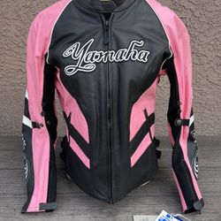 Yamaha Pink Angel Motorcycle Leather Jacket Women Padded Elbow - Size L - NEW