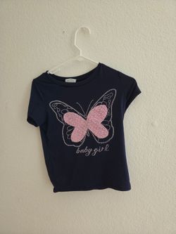 Girls Navy Butterfly Graphic T-Shirt