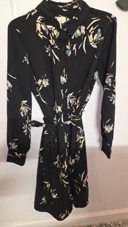 Black Floral Long Sleeve Shirt Dress