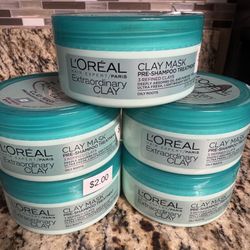 Set of FIVE (5) Brand New L'Oreal Paris Extraordinary Clay Mask Pre-Shampoo Treatment 5.1 Fl Oz