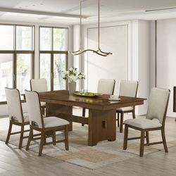 MID CENTURY MODERN WALNUT FINISH 7 PIECE DINING TABLE SET LEAF COMEDOR