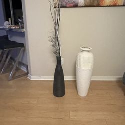Two Tall Floor Vases (Black & White)