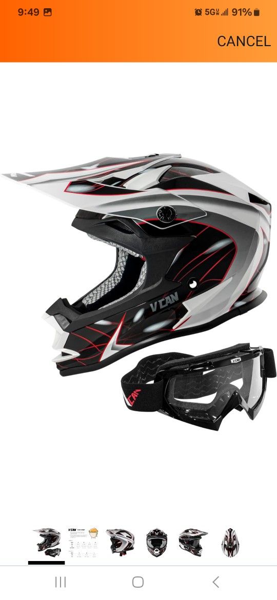VCAN VX38 Adults ATV Motorcross Offroad Dirt Bike Motorcycle Downhill Helmet with Goggle DOT Approved