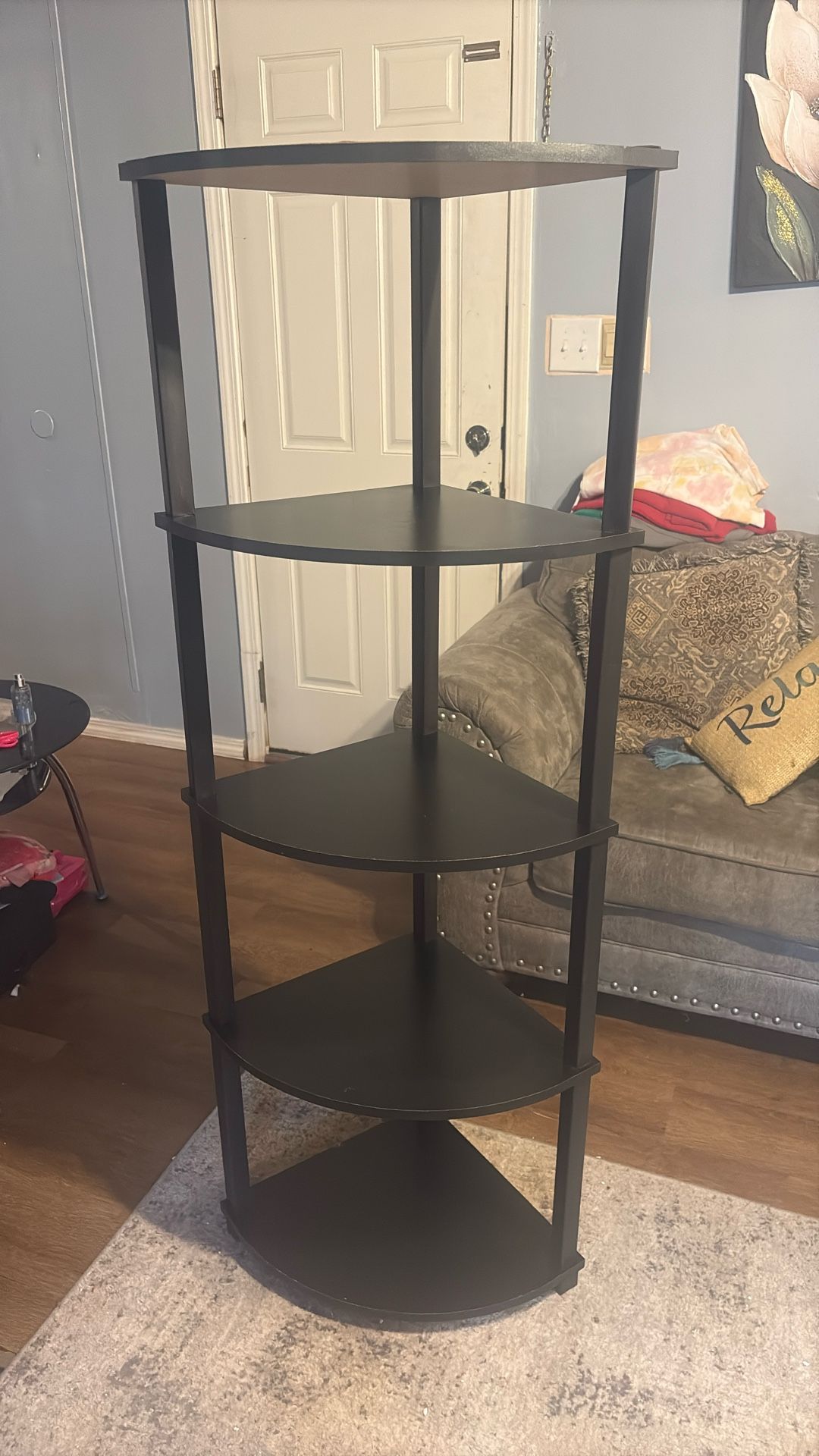 Black 5-Tier Corner Shelf Unit - 57 7/8” Tall Space Saver Storage