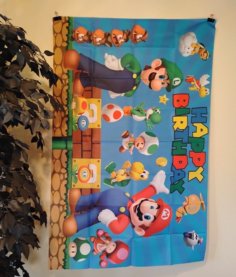 Super Mario Happy Birthday Backdrop 3x5