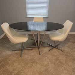 1960s MCM Smoked Glass Chrome & Vinyl Vintage 4 piece Dinette Set 