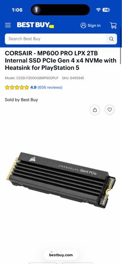 CORSAIR - MP600 PRO LPX 2TB Internal SSD PCIe Gen 4 x4 NVMe with Heatsink for PlayStation 5