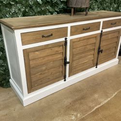 Plantation Shutter Cabinet In White and Brown Primitive Collections