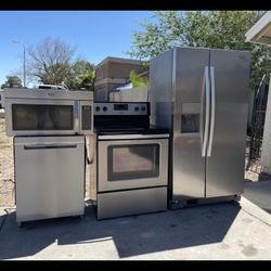 Refrigerator Range Stove Dishwasher Microwave Kitchen Set 30 Day Warranty 