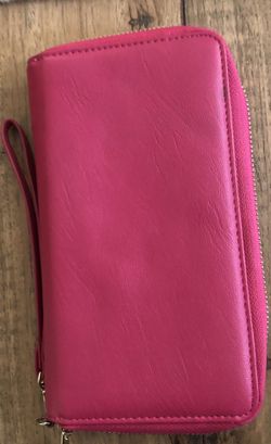 Pink Faux Leather Cell Wristlet