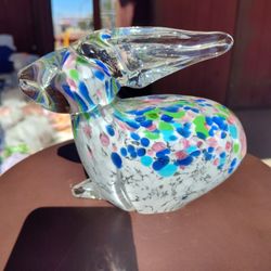 Hand Blown Multicolored Confetti Art Glass Rabbit Figurine/Paperweight 