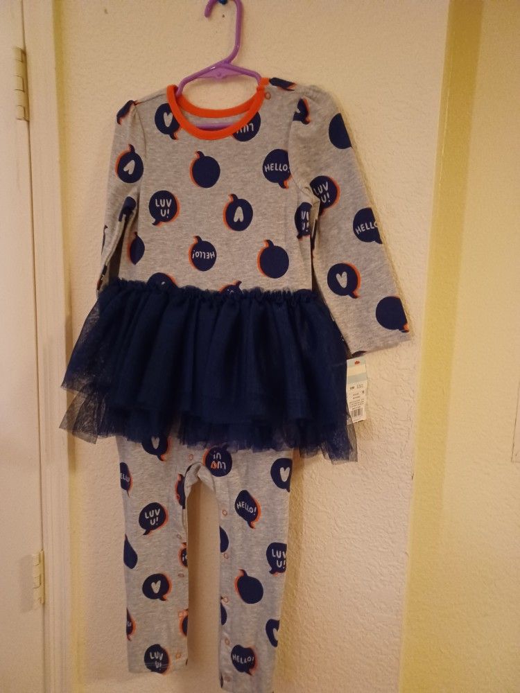 Brand New Baby Girls 18-months Cat & Jack Long Sleeve One Piece Pants Outfit