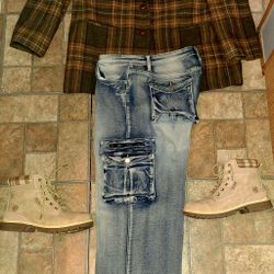 CUTE OUTFIT/BLAZER #14/WIDE LEG JEANS XXL #12/14 BOOTS SIZE 9/9.5