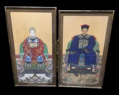 antique Qing Dynasty Chinese Oriental Ancestral paintings framed