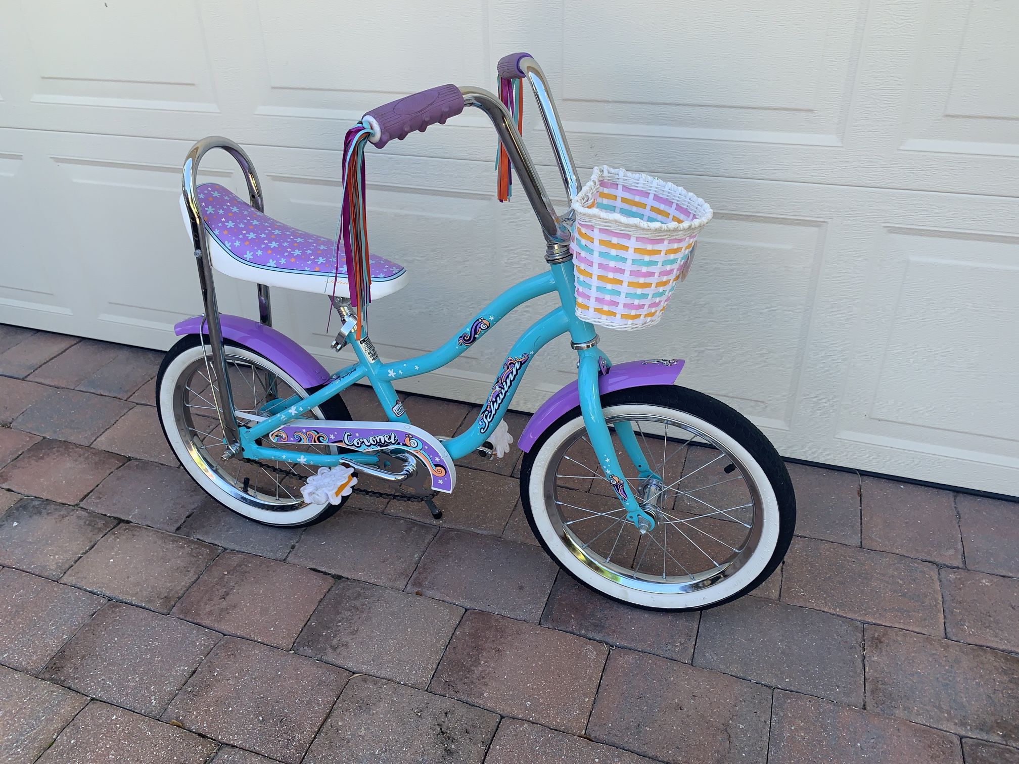 16” Wheel Girls Bicycle Schwinn Stingray Banna Seat High Handle Bars Basket