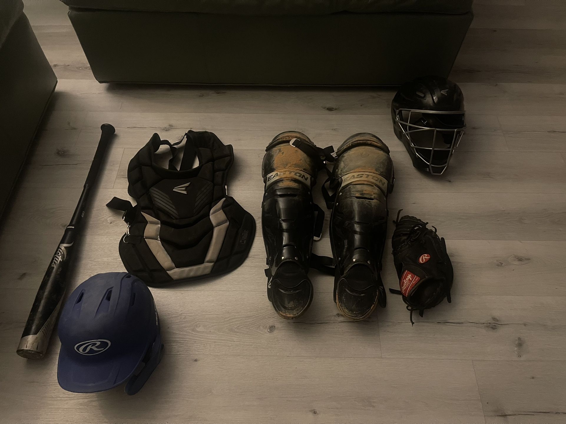  Baseball Catchers Gear With Glove, Bat And Helmet