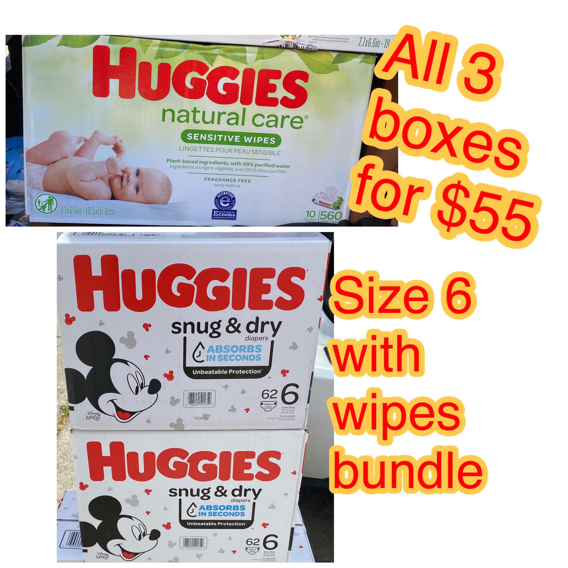 huggies size 6 diapers with wipes bundle