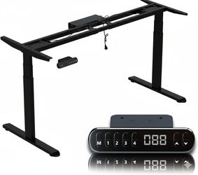 REMIT Dual Motor Standing Desk Frame – 3-Stage Heavy-Duty Adjustable Frame, 270 lb Capacity, Electric Sit-Stand Desk Base (Black Frame Only)