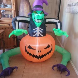NEW 5 Feet High x 6 Feet Wide, Halloween Inflatable Pumpkin and Witch .