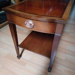 Mid Century Modern Solid Mahogony & Leather Side Table