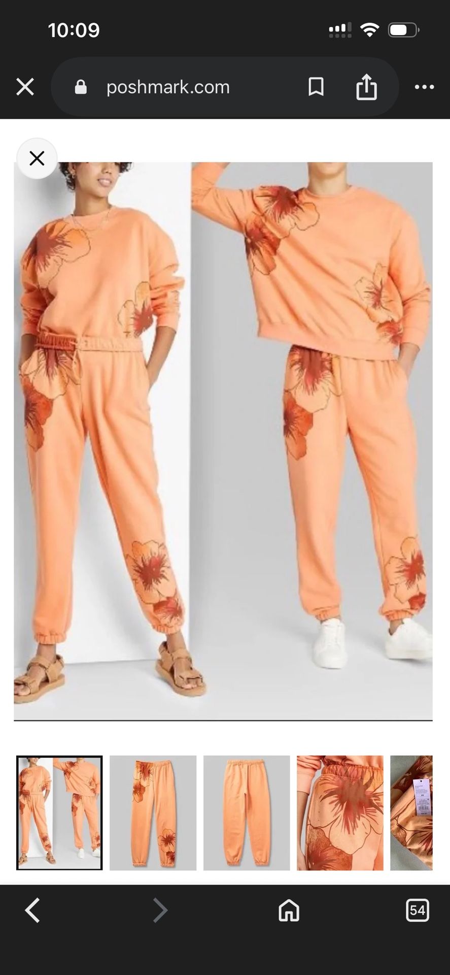 Wild Fable Womens Floral Print Sweatpants, Peach Orange Size medium
