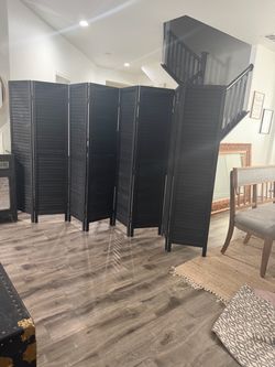 Black Wood Louvered Room Divider Screen