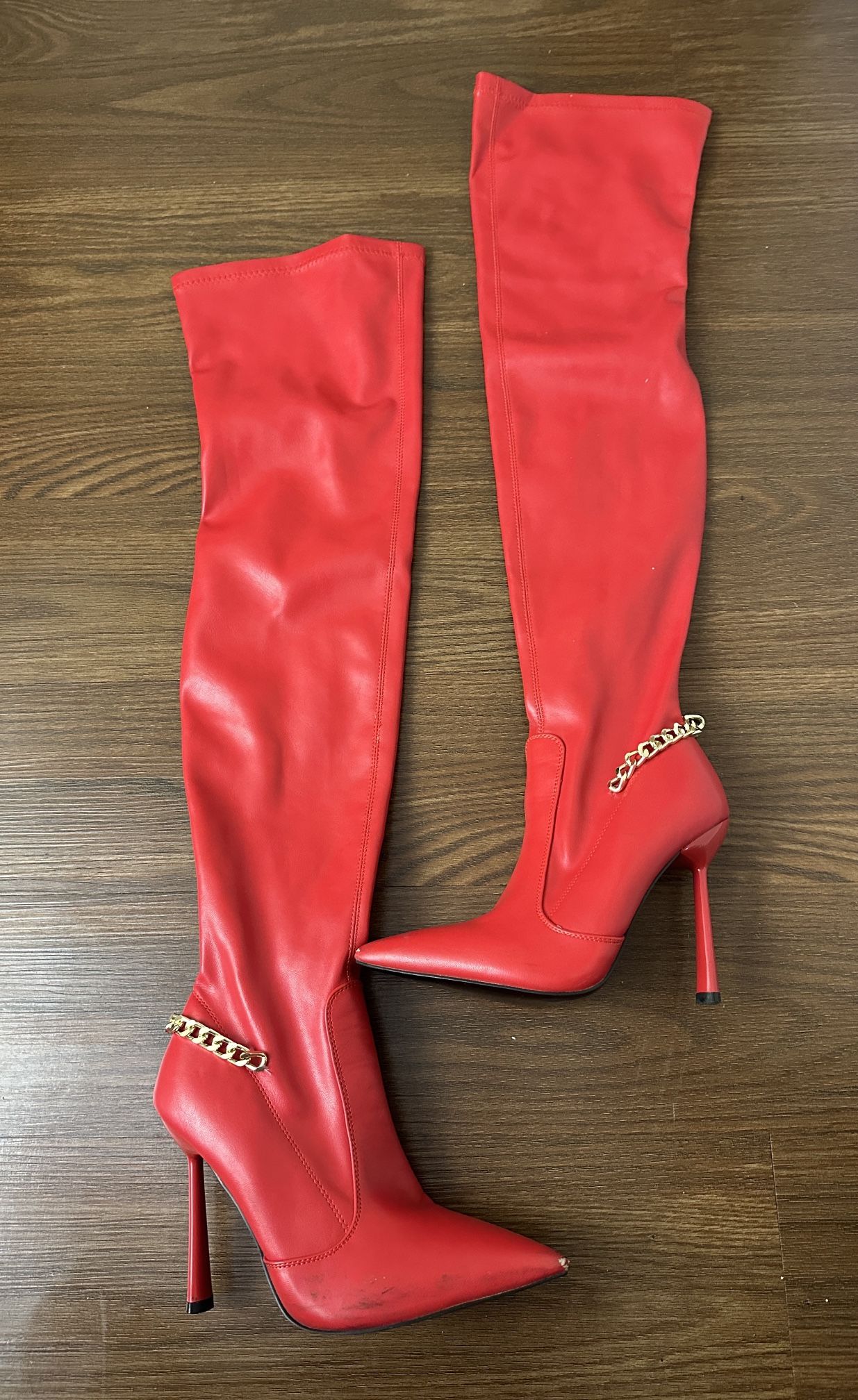 Red Over the Knee Heeled Boots