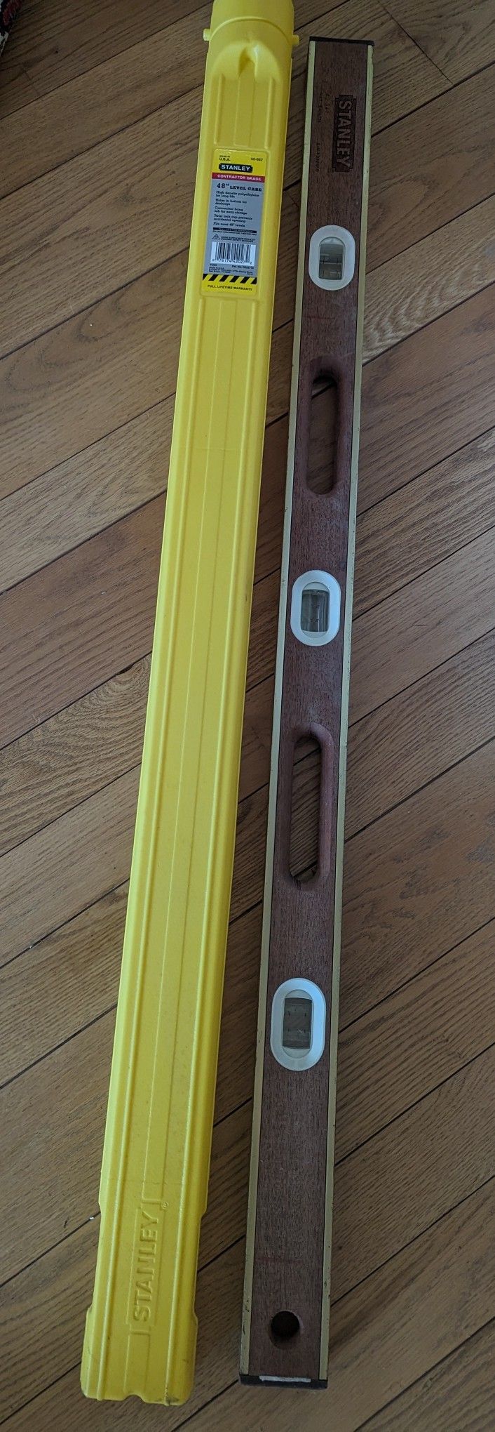 vintage Stanley 48" Wood and Brass Level Model 42-347 & 42-027 plastic Case