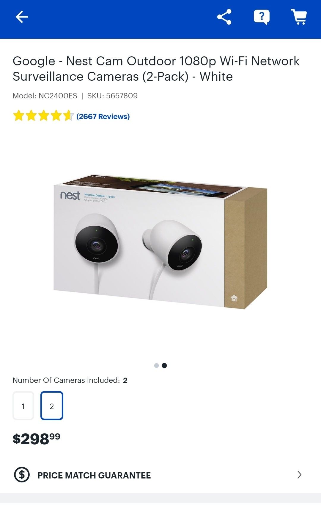 Google - Nest Cam Outdoor 1080p Wi-Fi Network Surveillance Cameras (2-Pack) - White
