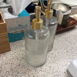 Two Glass Hand Soap Dispensers 