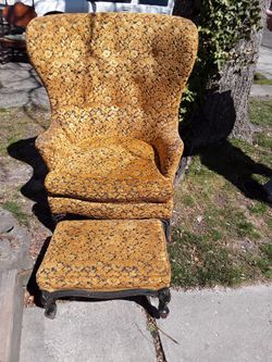 Antique Tall Throne Wingback Chair & Footstool - Claw Feet (Foter Style Frame)