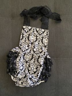 Infant girl size 3-6 mos satin lace black & white floral outfit