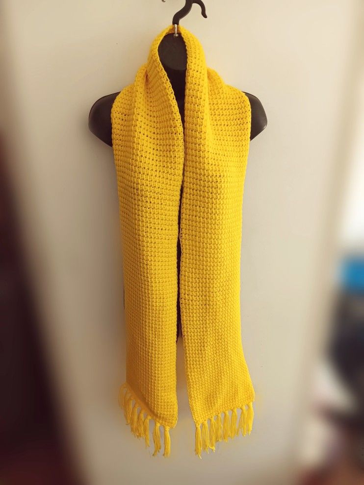 Handmade Crocheted Unisex Yellow Fringe Scarve